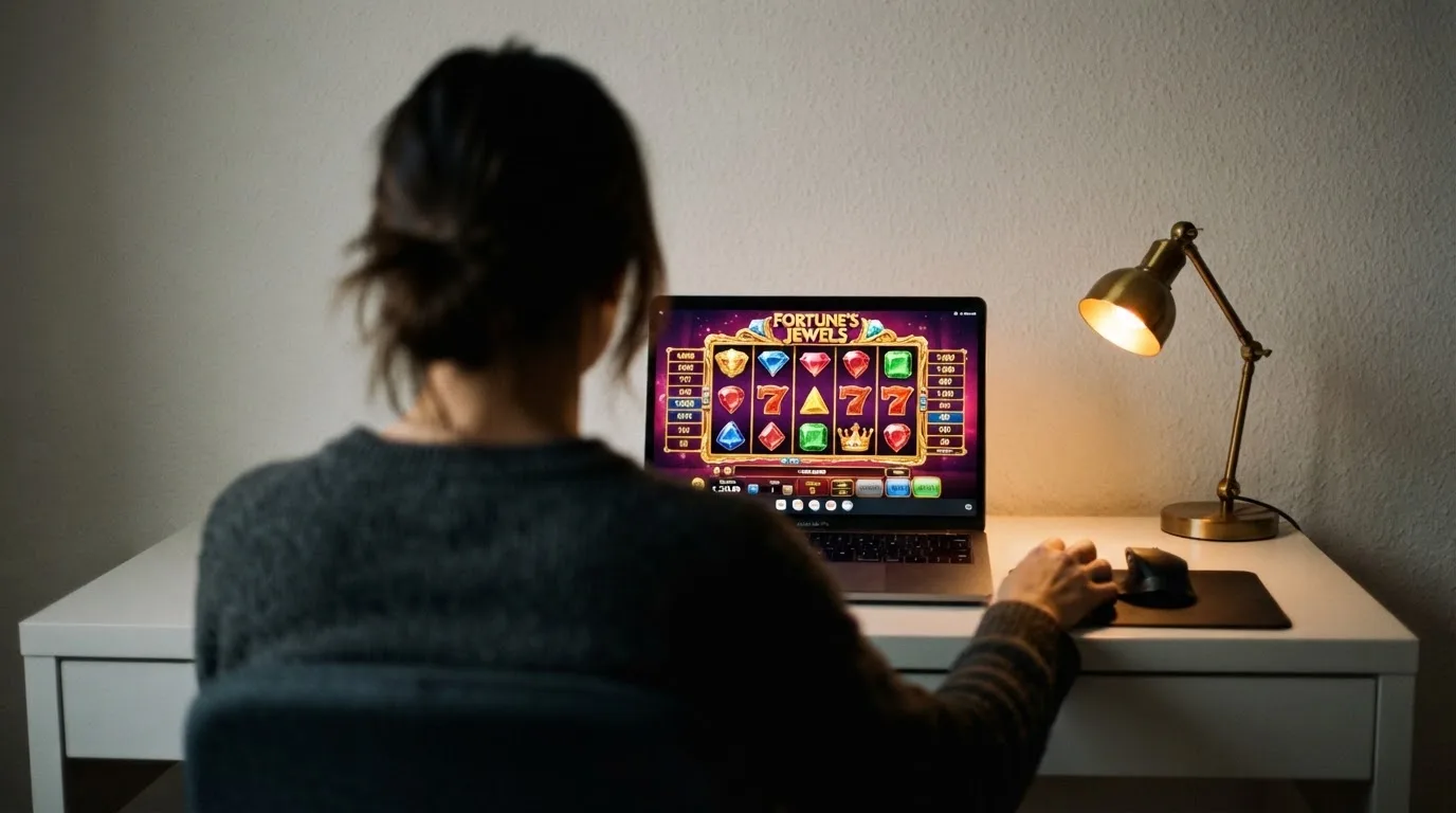 Člověk u notebooku čte informační stránku o online hazardu v Česku — casino minimální vklad 1, 5, 10 euro